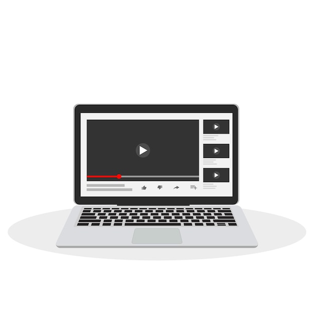 Guardare video online su laptop Design piatto Concetto di social media