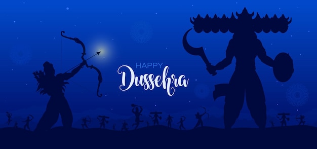 Guerra di Lord Rama e Ravana Happy Dussehra, Navratri e Durga Puja festival dell'India