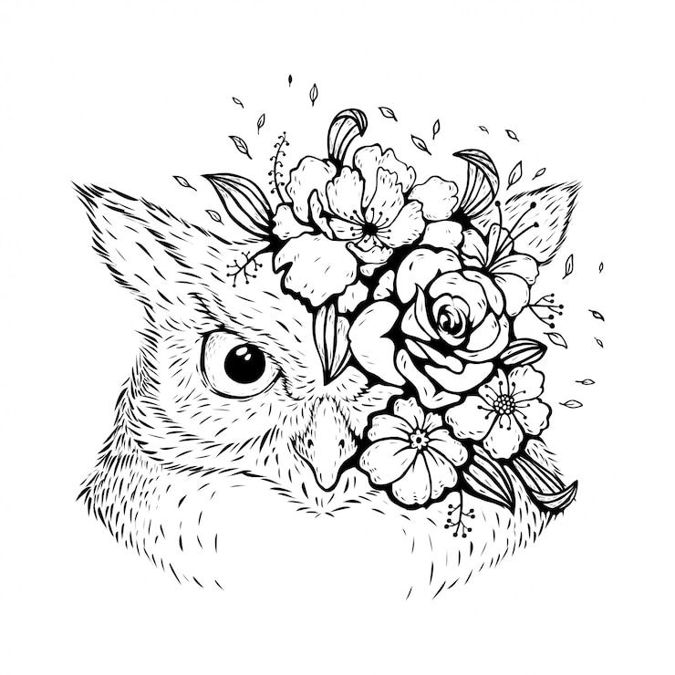 Vettore gufo animale con disegno floreale