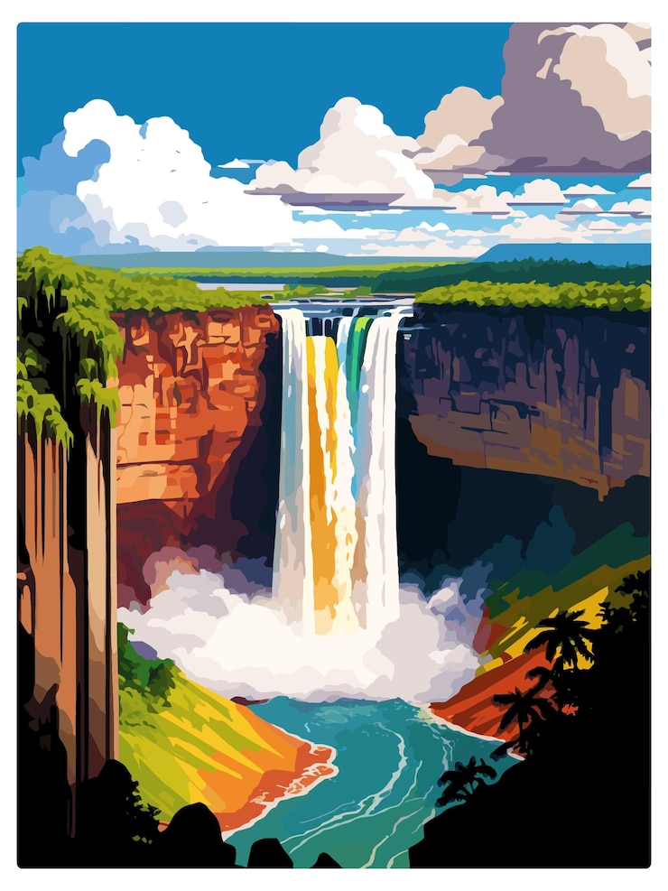Vettore guyana caribbean vintage travel poster souvenir postcard ritratto pittura illustrazione wpa