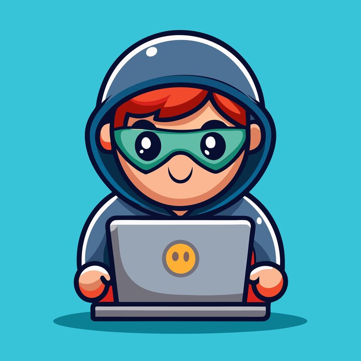 Vettore hacker che gestisce un portatile cartoon icon illustration technology icon concept isolato flat cartoon