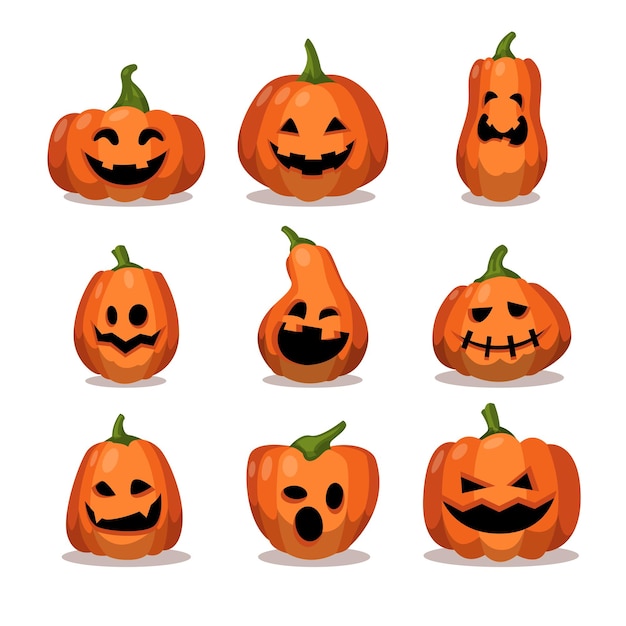 Halloween party zucca personaggio dei cartoni animati adesivo set spaventoso jack o lantern design collection vector