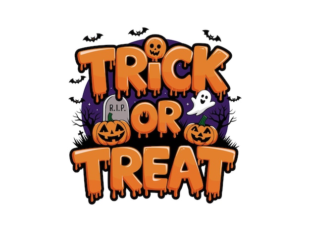 Halloween Trick or Treat Ghost Pumpkin RIP Bats Design vettoriale
