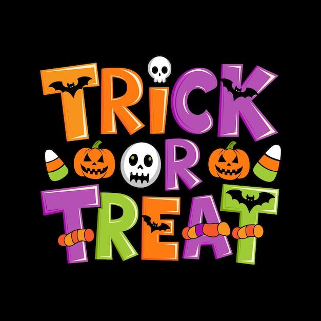 Halloween trick or treat tipografia design di maglietta nera