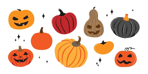 Halloween zucche e JackOLanterns collezione set icon clipart logotipo illustrazione isolata