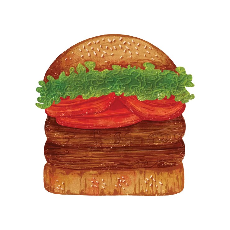 Vettore hamburger ad acquerello con grafica di carne, formaggio, lattuga e pomodori 16