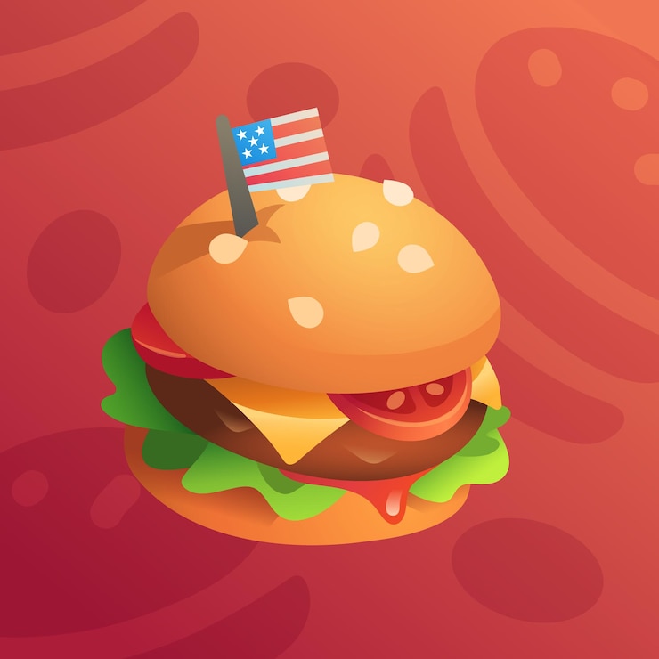Hamburger di cartone animato con pomodoro e formaggio