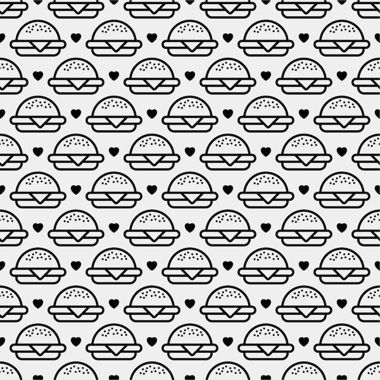 Vettore hamburger modello senza cuciture hamburger motivo fast food linea emblema ornamento