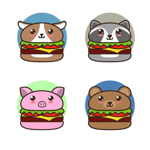 Hamburger sveglio del fumetto con l'illustrazione degli animali