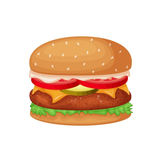 Hamburger Un grande hamburger con una cotoletta pomodori cetrioli e formaggio Big Mac Fast food illustrazione vettoriale isolato su uno sfondo bianco