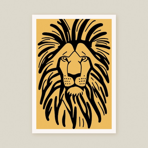 Handdrawn Linocut Lion Wildlife Animal Art