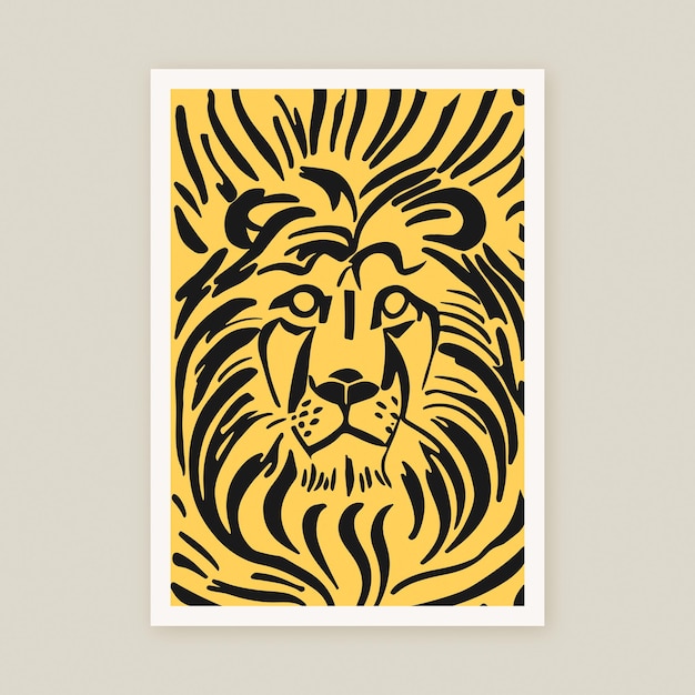 Handdrawn Linocut Lion Wildlife Animal Art