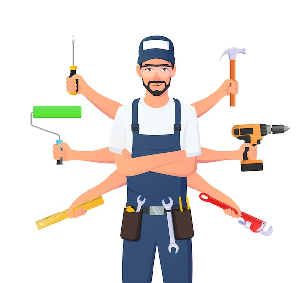 Handyman Carattere Tenere più strumenti più competenze idraulico falegname pittore riparatore