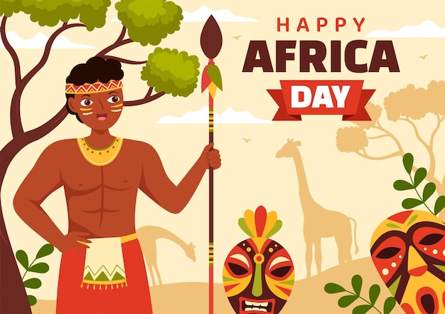 Happy Africa Day il 25 maggio illustrazione con figure tribali africane della cultura in cartoni animati disegnati a mano