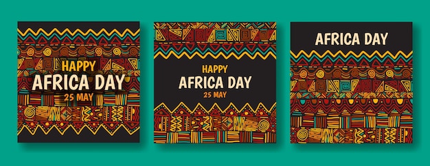 Happy Africa Day Social Media Post Cartone animato piatto Templati disegnati a mano Illustrazione di sfondo