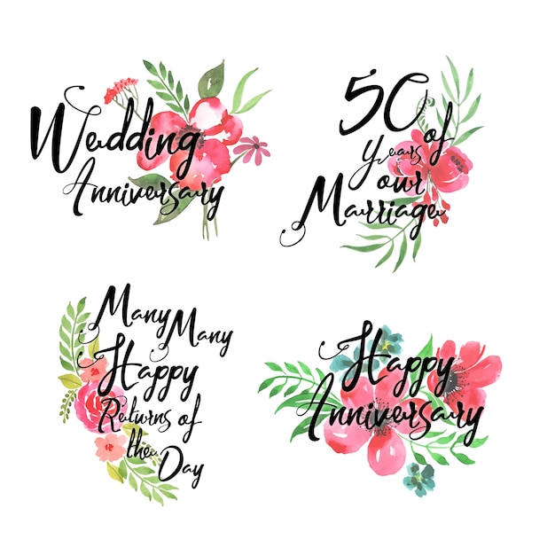 Happy Anniversary Logo Collection con acquerello floreale