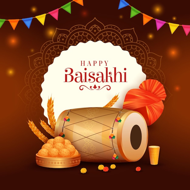 happy baisakhi festival background vaisakhi poster flyer banner greeting concept vector illustration