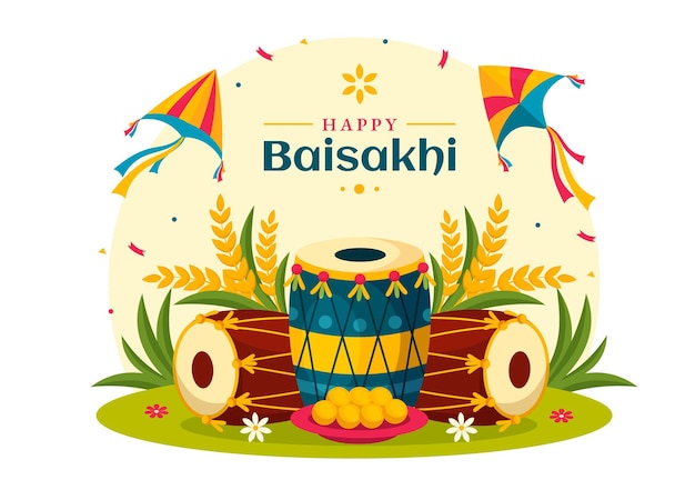 Happy Baisakhi Vector Illustrazione di Vaisakhi Punjabi Festa della raccolta primaverile della celebrazione Sikh