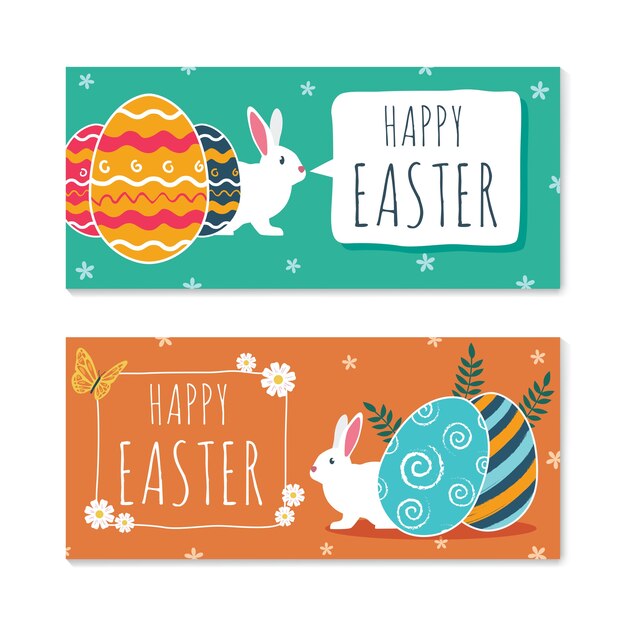 Happy banner di Pasqua con conigli carini