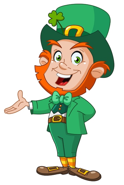 Happy Cartoon Leprechaun presenta con la sua mano