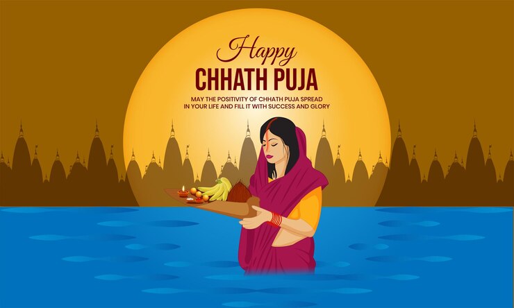 Vettore happy chhath puja vector design vacanza astratto sfondo per il festival del sole dell'india