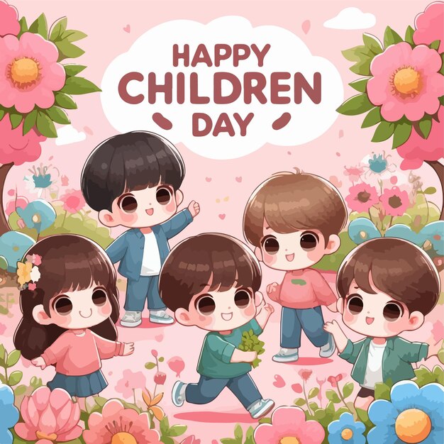 Happy children day vector with happy kids flat giocoso momento concetto di clip