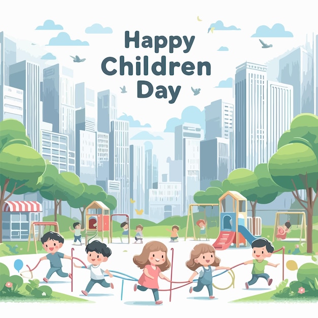 Happy children day vector with happy kids flat giocoso momento concetto di clip