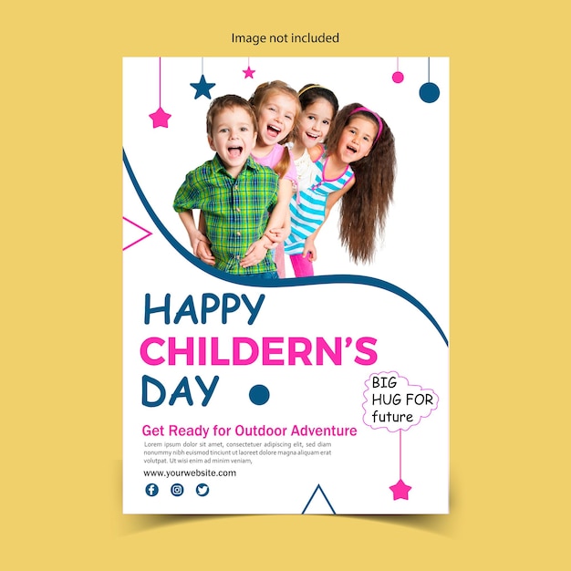 Happy Children's Day Poster verticale Flat Cartoon Template disegnati a mano Illustrazione di sfondo