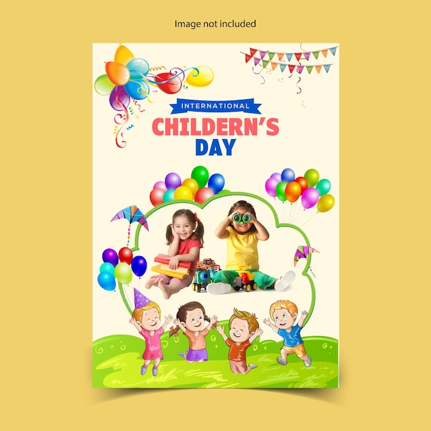 Happy Children's Day Poster verticale Flat Cartoon Template disegnati a mano Illustrazione di sfondo