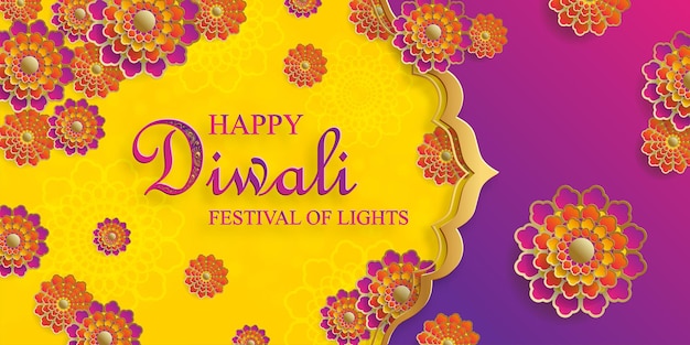 Happy Diwali illustrazione vettoriale Festive Diwali e Deepawali card Il festival indiano delle luci su sfondo giallo