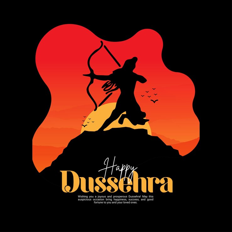 Vettore happy dussehra e vijayadashmi con il signore rama post sui social media in calligrafia hindi