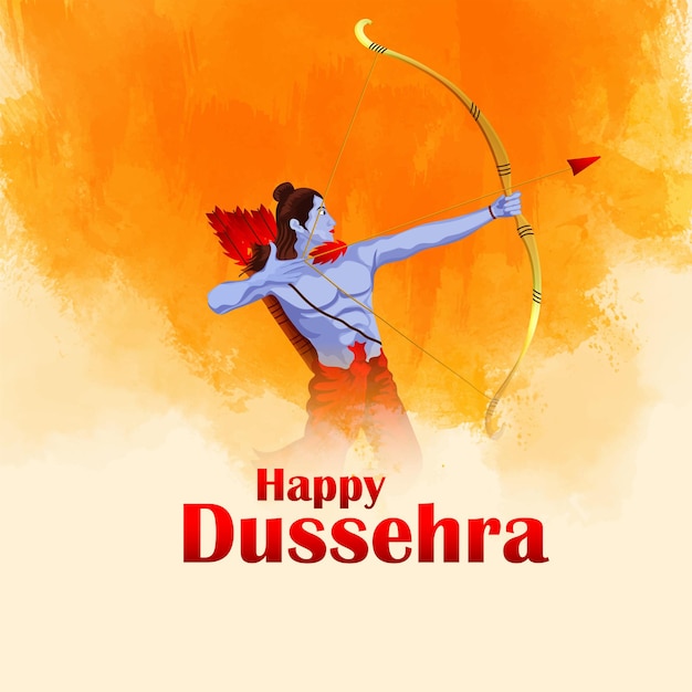 Happy dussehra poster design con illustrazione vettoriale di Lord Rama ucciso Ravan