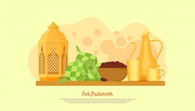 Happy eid mubarak con il personaggio delle persone.