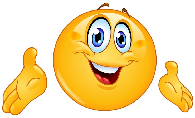 Vettore happy emoji emoticon che presenta con le mani