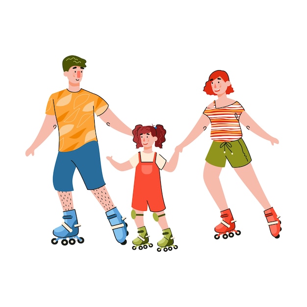 Happy family rollerskating insieme illustrazione
