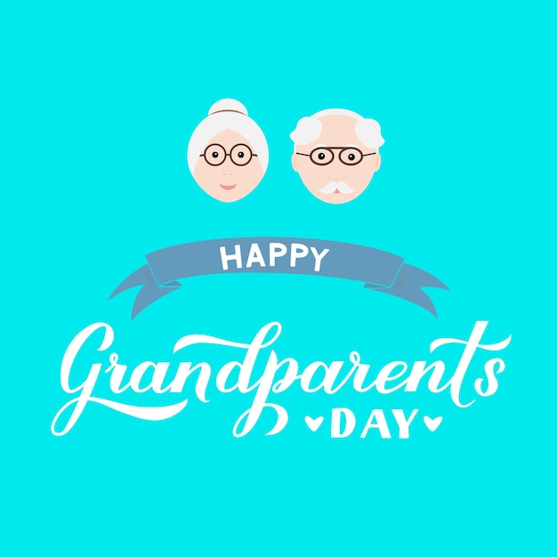 Happy Grandparents Day calligrafia scritta a mano con nonna e nonno dei cartoni animati Modello vettoriale facile da modificare per banner poster cartolina biglietto di auguri cartolina maglietta tazza ecc