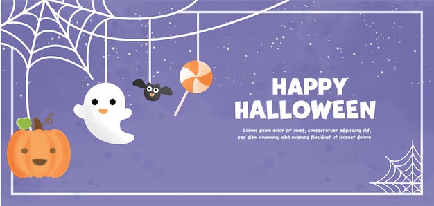 Happy Halloween con fantasma carino in acquarello.