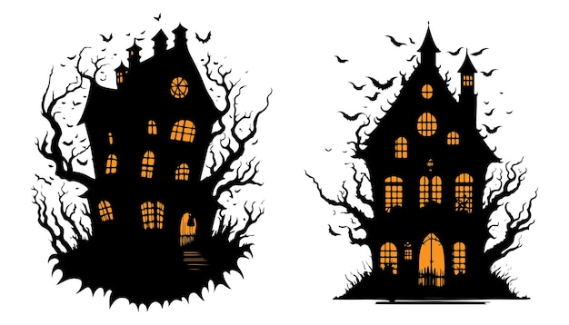 Happy Halloween Scary Ghost House con illustrazione vettoriale di pipistrelli Casa spaventosa della notte di Halloween