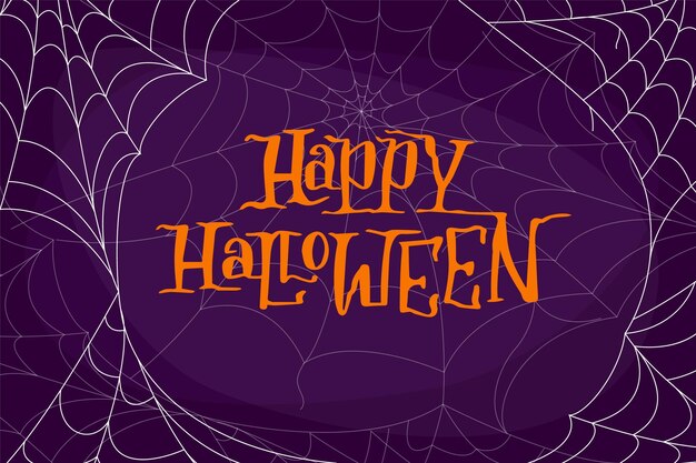 Happy Halloween web banner design Illustrazione vettoriale ragnatela su sfondo e testo arancione Happy Halloween Spooky holiday in ottobre Invitation card design