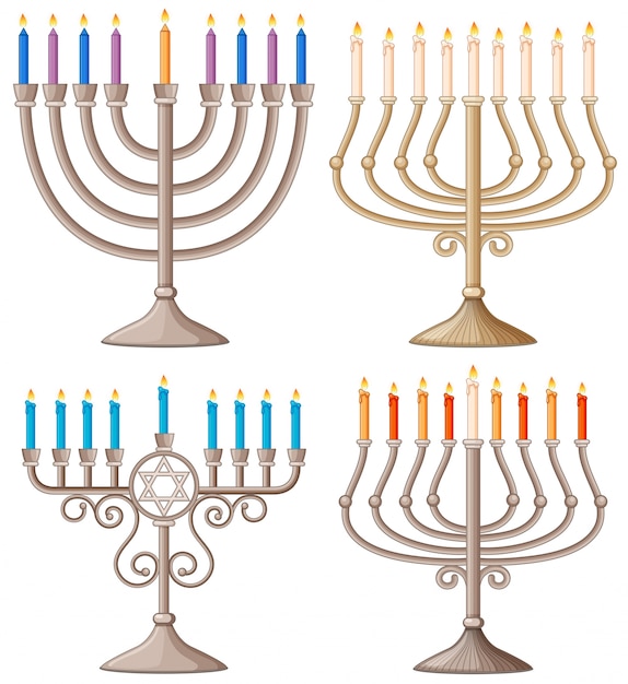 Happy Hanukkah con diversi disegni di candelabri