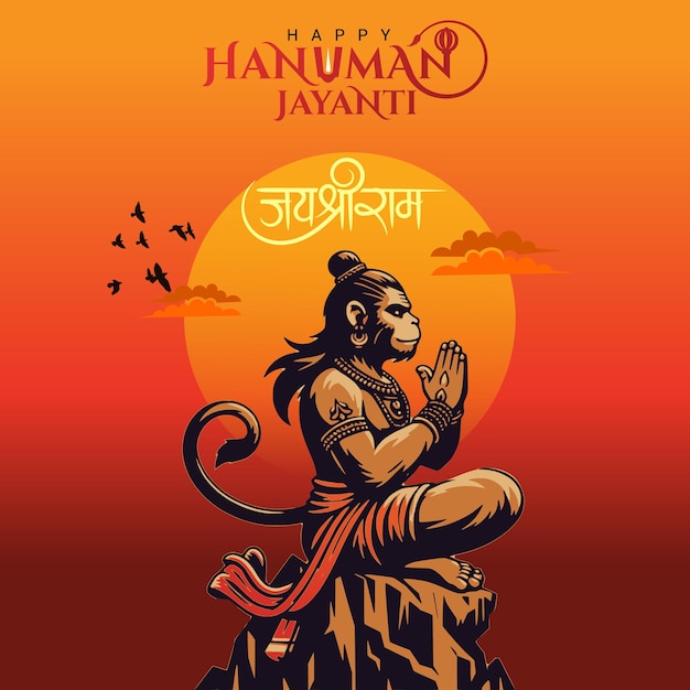 Happy Hanuman Jayanti sfondo vettoriale con l'illustrazione di Lord Hanuman