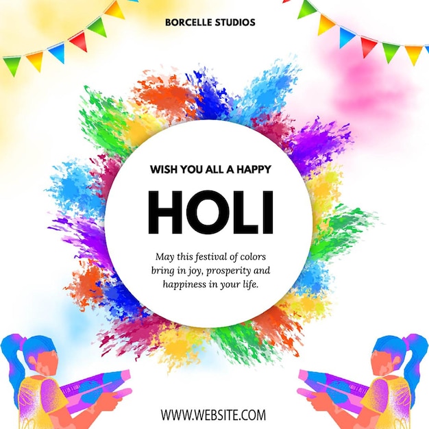 Happy Holi Celebration banner design modello di post sui social media