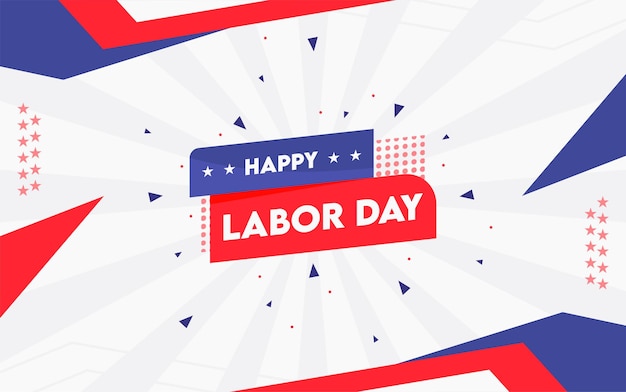 Happy labor day banner design con forme geometriche sfondo bianco tema festivo