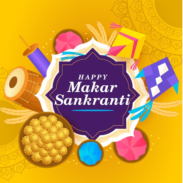 Happy Makar Sankranti Festival Vector Illustrazione Poster del Festival di Lohri