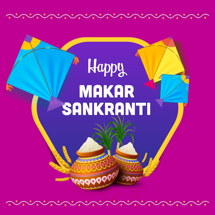 Vettore happy makar sankranti kites banner sui social media