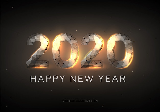 Happy New Year 2020, stile low poly wireframe