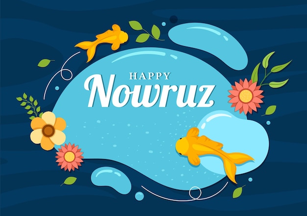 Happy Nowruz Day o illustrazione del nuovo anno iraniano in modelli disegnati a mano di cartoni animati piatti