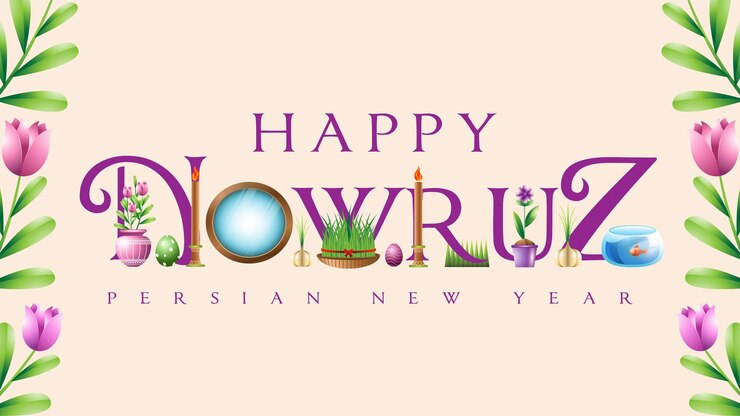 Vettore happy nowruz testo semplice e sfondo