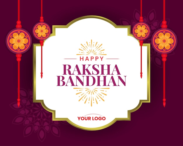Happy Raksha Bandhan Festive Banner con Rakhi decorativo e colori vivaci