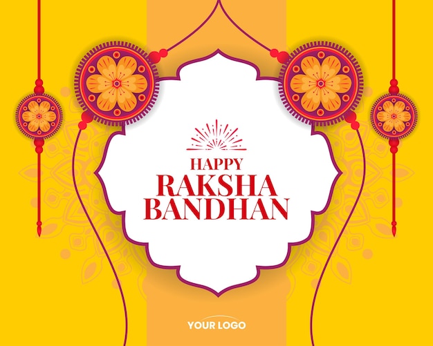 Happy Raksha Bandhan Festive Banner con Rakhi decorativo e colori vivaci